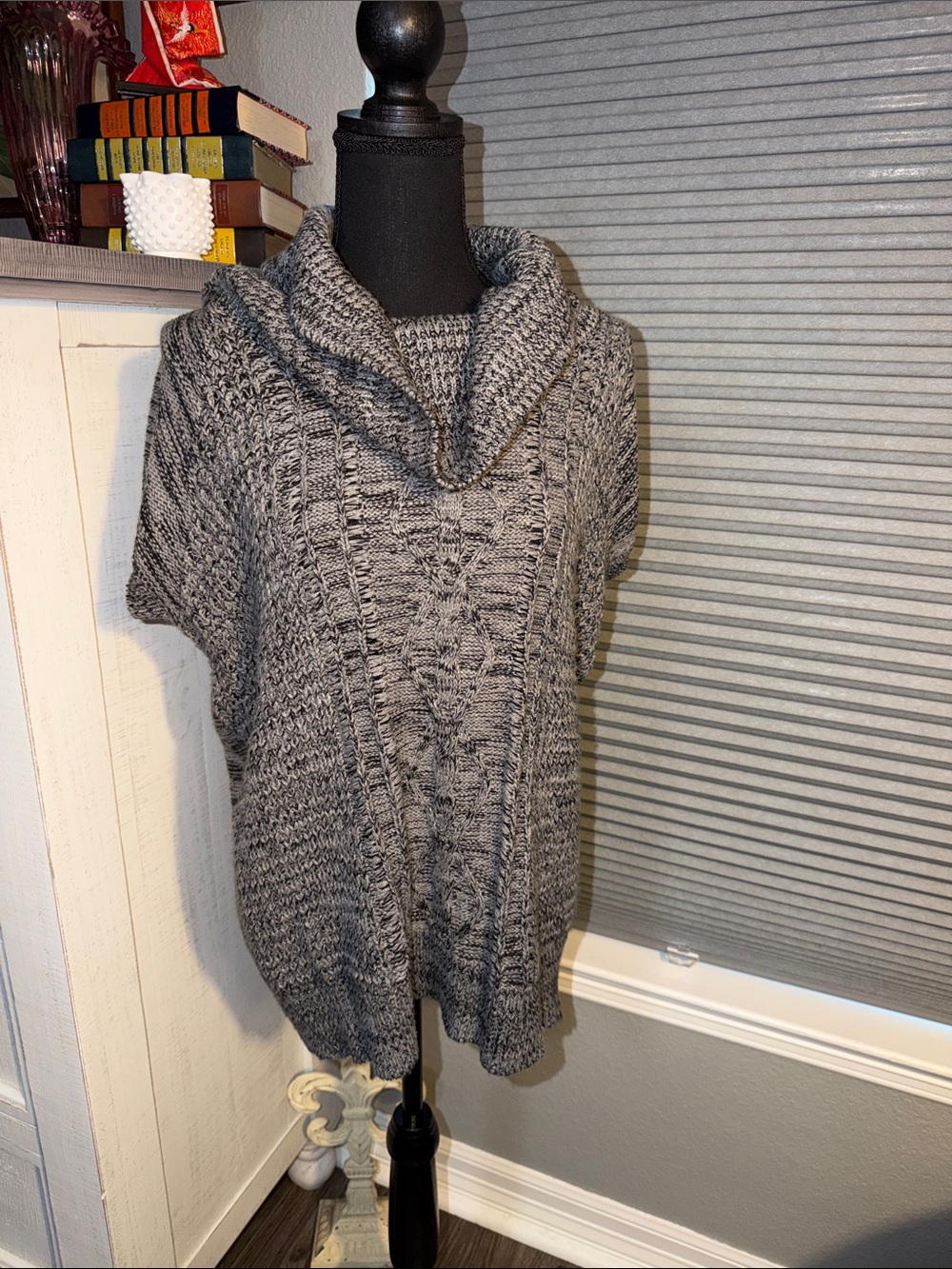 🫶🏼No Boundaries Gray & black Marled Cowl Neck Cable Knit Sweater size XL